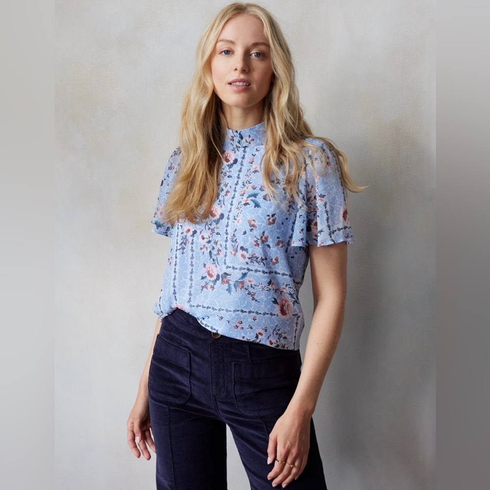LC Lauren Conrad Blue Floral Blouse XL